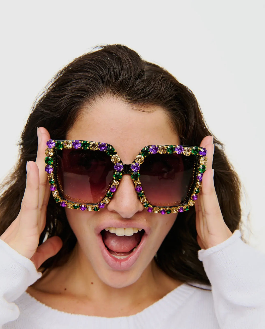 Large Mardi Gras Rhinestone Sunglasses-Sunglasses-songlily-Shop with Bloom West Boutique, Women's Fashion Boutique, Located in Houma, Louisiana