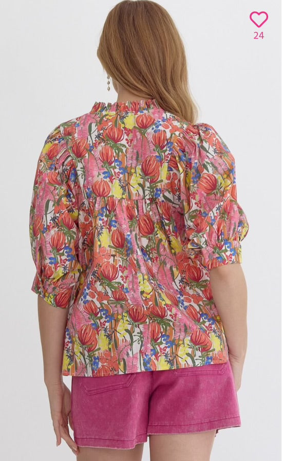 Flora Flower Pattern Blouse-Long Sleeves-Entro-Shop with Bloom West Boutique, Women's Fashion Boutique, Located in Houma, Louisiana
