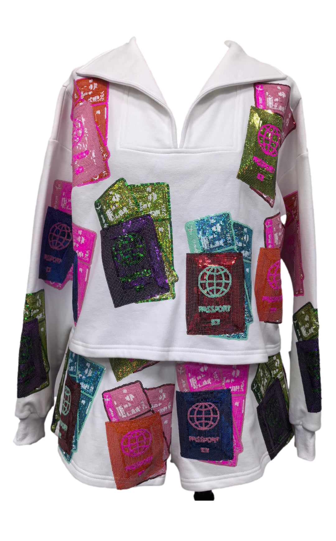 Queen Of Sparkles Passport Collar Sweatshirt-Graphic Sweaters-Queen Of Sparkles-Shop with Bloom West Boutique, Women's Fashion Boutique, Located in Houma, Louisiana
