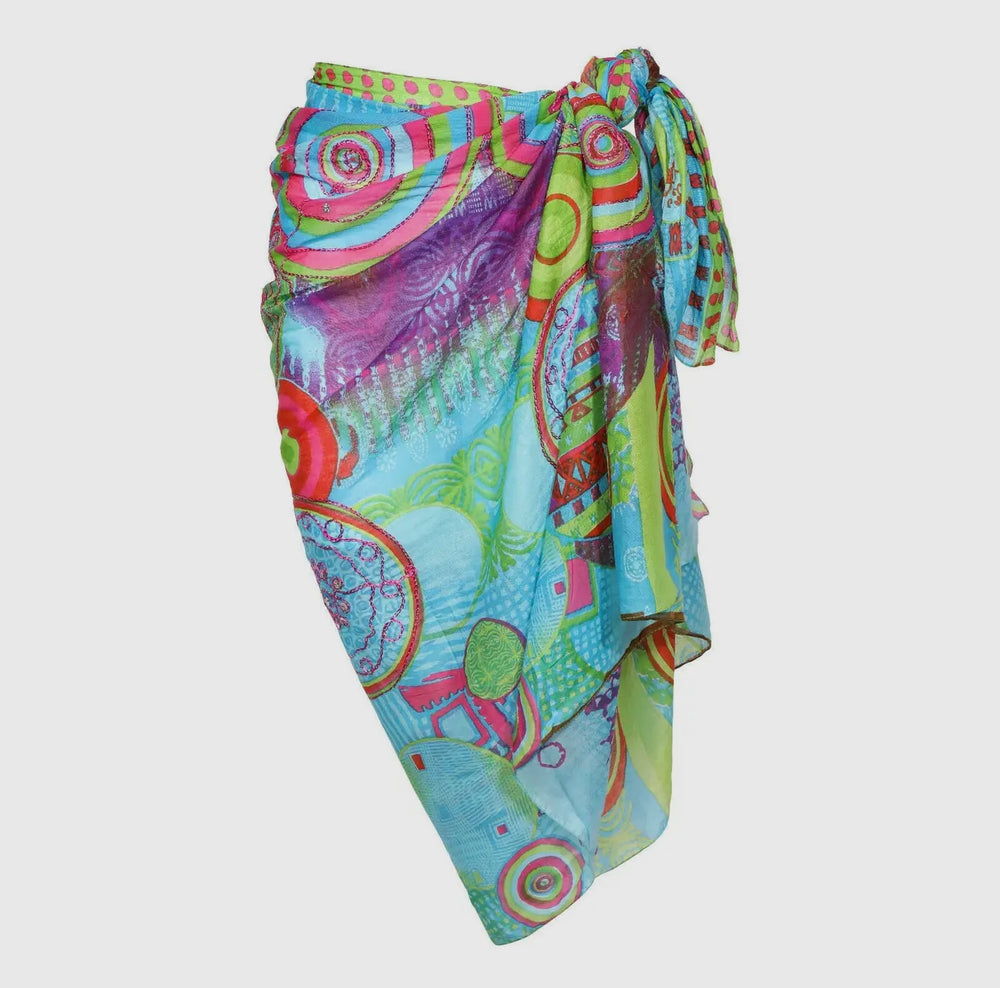 Light Cotton Sarong Embroidered Boho Beach Wrap-Cover Ups-Dalfiya-Shop with Bloom West Boutique, Women's Fashion Boutique, Located in Houma, Louisiana