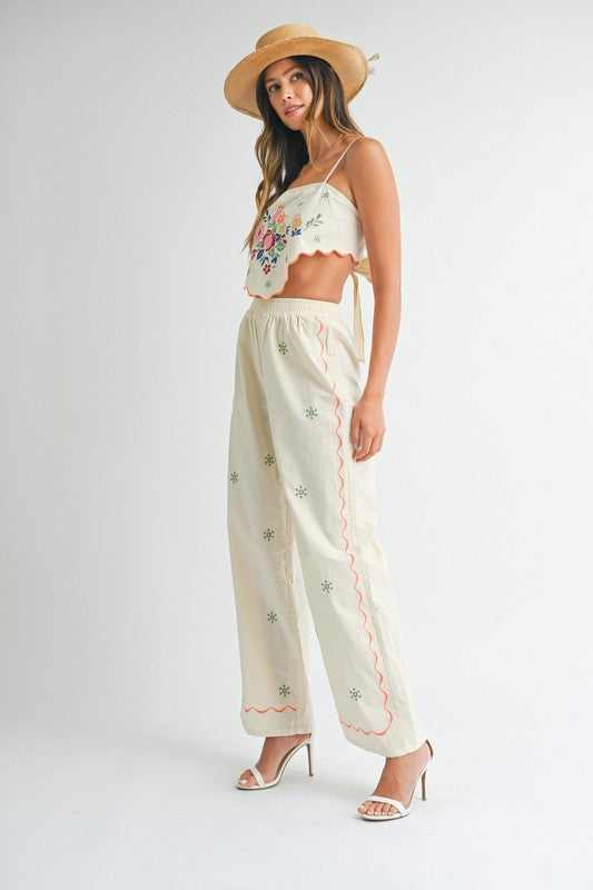 Charlotte Embroidered Scarf Top & Pants Set-Outfits-mable-Shop with Bloom West Boutique, Women's Fashion Boutique, Located in Houma, Louisiana