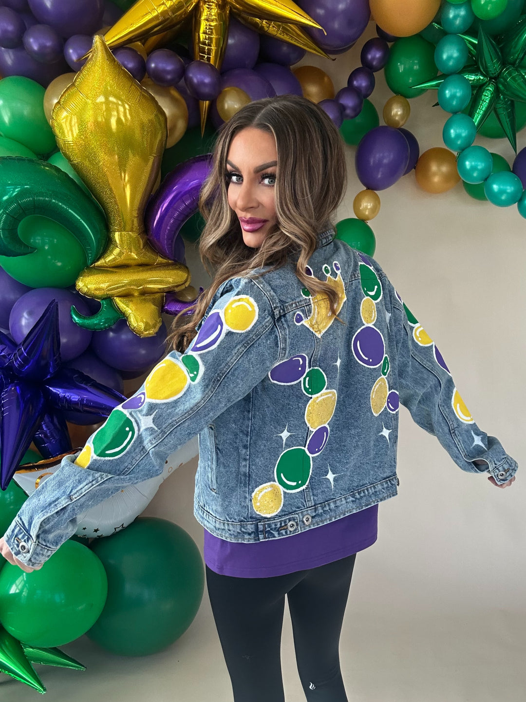 Throw Me Something Mister Mardi Gras Jacket-Jackets-Bloom West Boutique Custom-Shop with Bloom West Boutique, Women's Fashion Boutique, Located in Houma, Louisiana