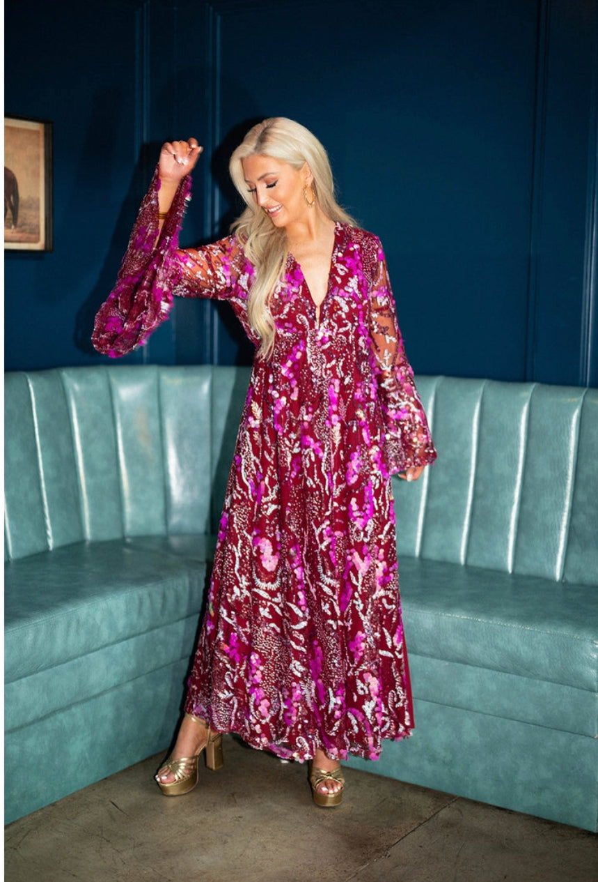 Colette Long Sleeve Maxi Dress-Vino-Maxi Dresses-Buddy Love-Shop with Bloom West Boutique, Women's Fashion Boutique, Located in Houma, Louisiana