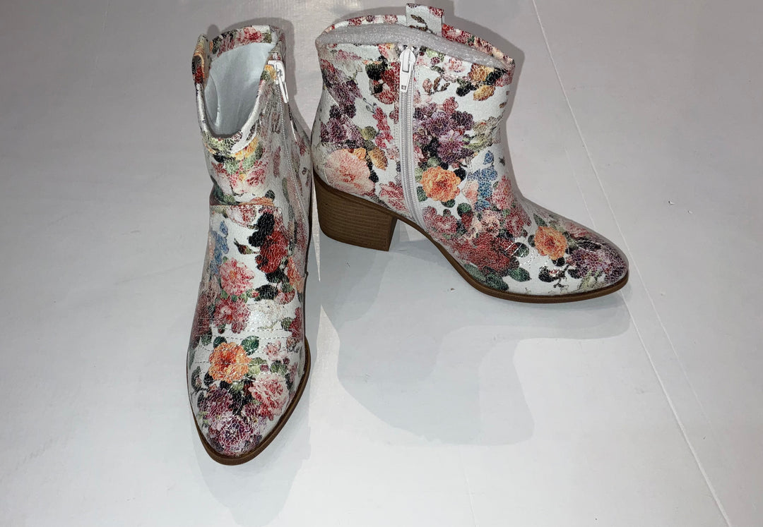 Brie White Floral Ankle Boots-Boots-#N/A-Shop with Bloom West Boutique, Women's Fashion Boutique, Located in Houma, Louisiana