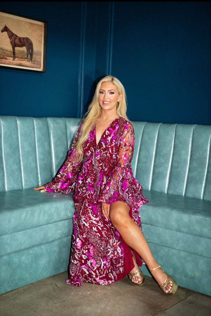 Colette Long Sleeve Maxi Dress-Vino-Maxi Dresses-Buddy Love-Shop with Bloom West Boutique, Women's Fashion Boutique, Located in Houma, Louisiana