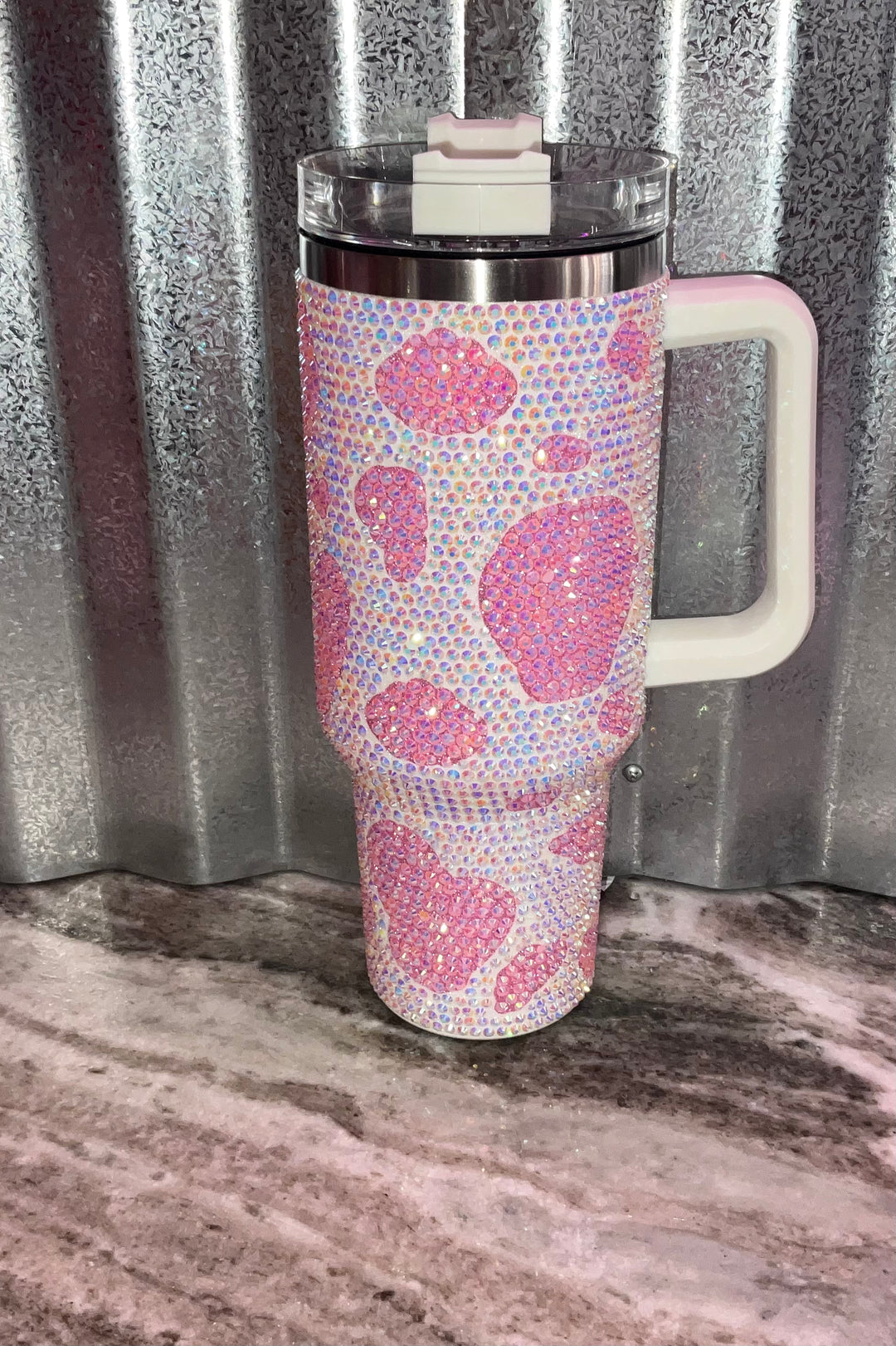 Rhinestone Cow print Pink 40oz Tumbler-Tumblers-Judson & Company-Shop with Bloom West Boutique, Women's Fashion Boutique, Located in Houma, Louisiana