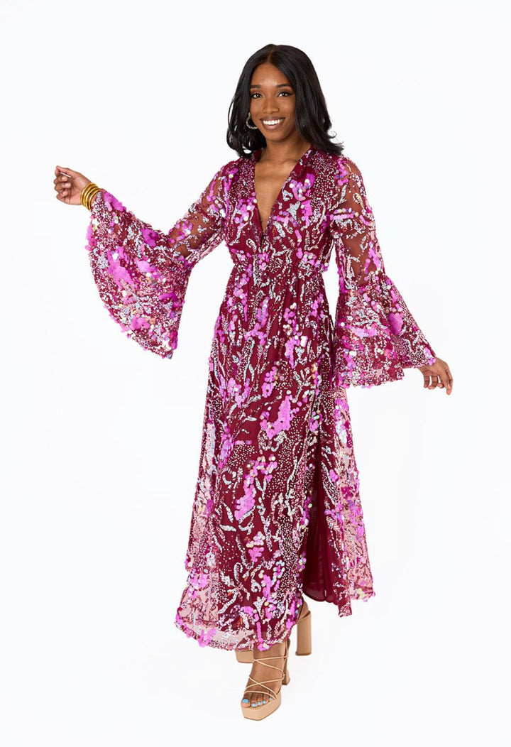 Colette Long Sleeve Maxi Dress-Vino-Dresses-Buddy Love-Shop with Bloom West Boutique, Women's Fashion Boutique, Located in Houma, Louisiana