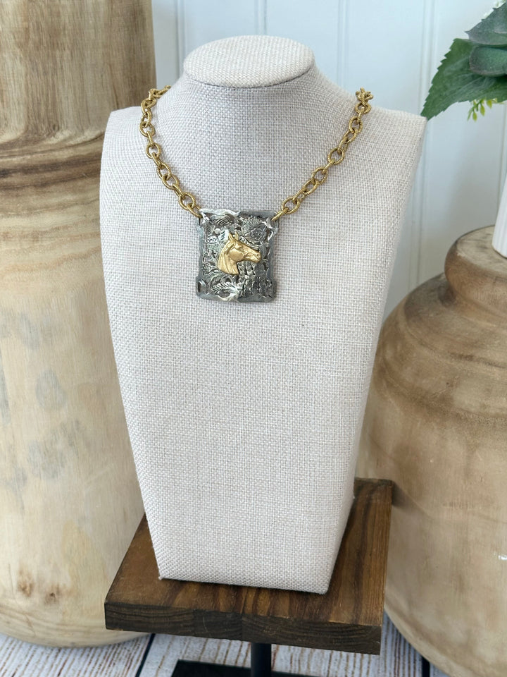 Erin Knight Vintage Gold Rope Necklace With Horse Pendant-Jewelry-Erin Knight Designs-Shop with Bloom West Boutique, Women&
