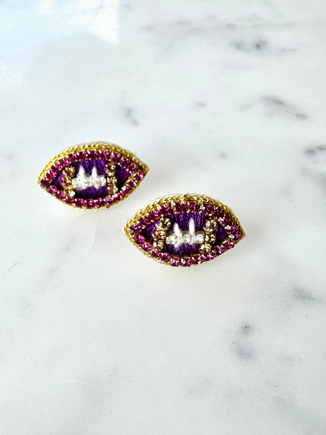 Game Day Small Purple and Gold Football Earrings-Accessories-Golden Lily-Shop with Bloom West Boutique, Women's Fashion Boutique, Located in Houma, Louisiana