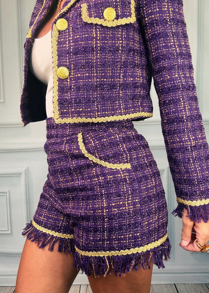 Crowned in Purple Tweed Short PRE-ORDER-Shorts-Love, Leslie-Shop with Bloom West Boutique, Women&