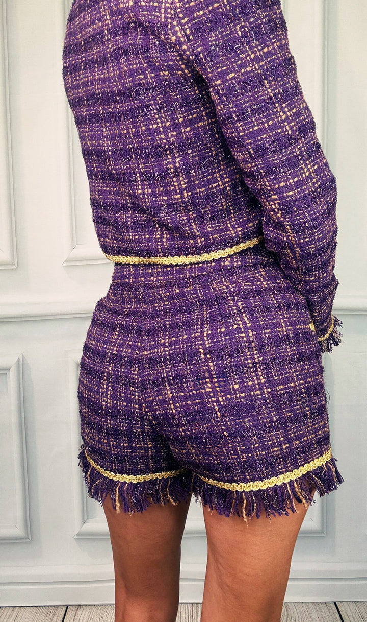 Crowned in Purple Tweed Short PRE-ORDER-Shorts-Love, Leslie-Shop with Bloom West Boutique, Women&