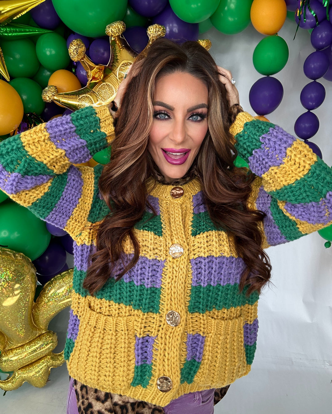 Funky Uptown Krewe Kardigan-Sweaters-Bibi-Shop with Bloom West Boutique, Women's Fashion Boutique, Located in Houma, Louisiana