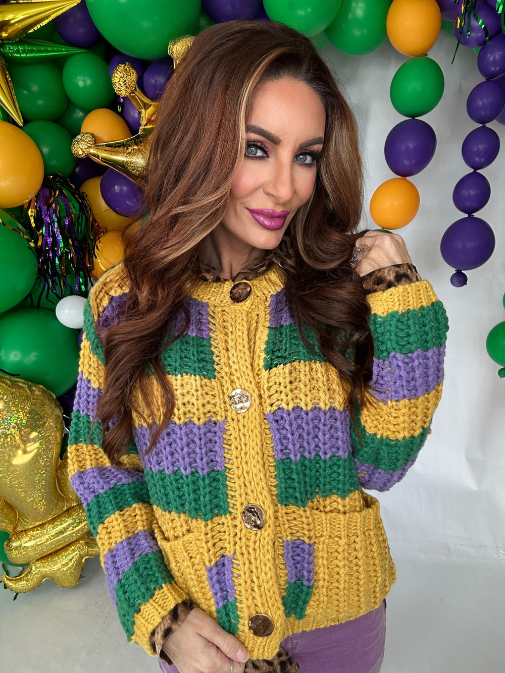 Funky Uptown Krewe Kardigan-Sweaters-Bibi-Shop with Bloom West Boutique, Women's Fashion Boutique, Located in Houma, Louisiana