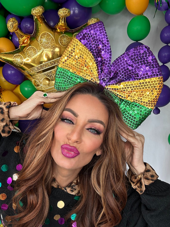 Mardi Gras Huge Bow Headband-Accessories-Wona Trading-Shop with Bloom West Boutique, Women's Fashion Boutique, Located in Houma, Louisiana
