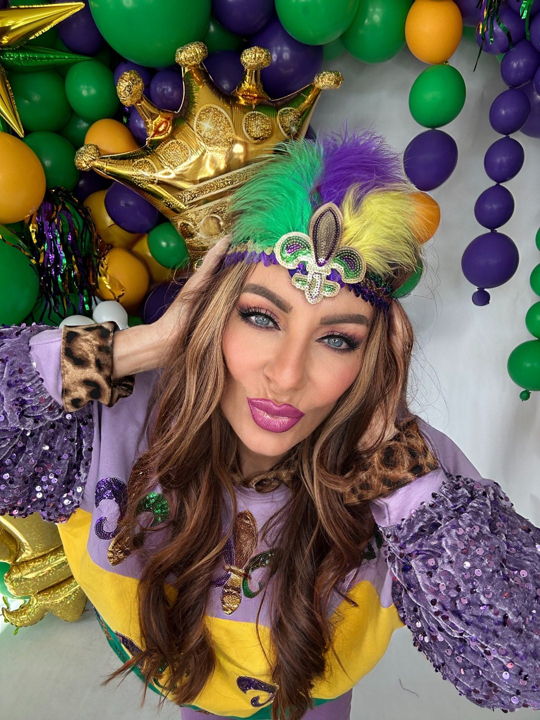 Mardi Gras Fleur De Lis Feather Sequin Headband-Headbands-Wona Trading-Shop with Bloom West Boutique, Women's Fashion Boutique, Located in Houma, Louisiana