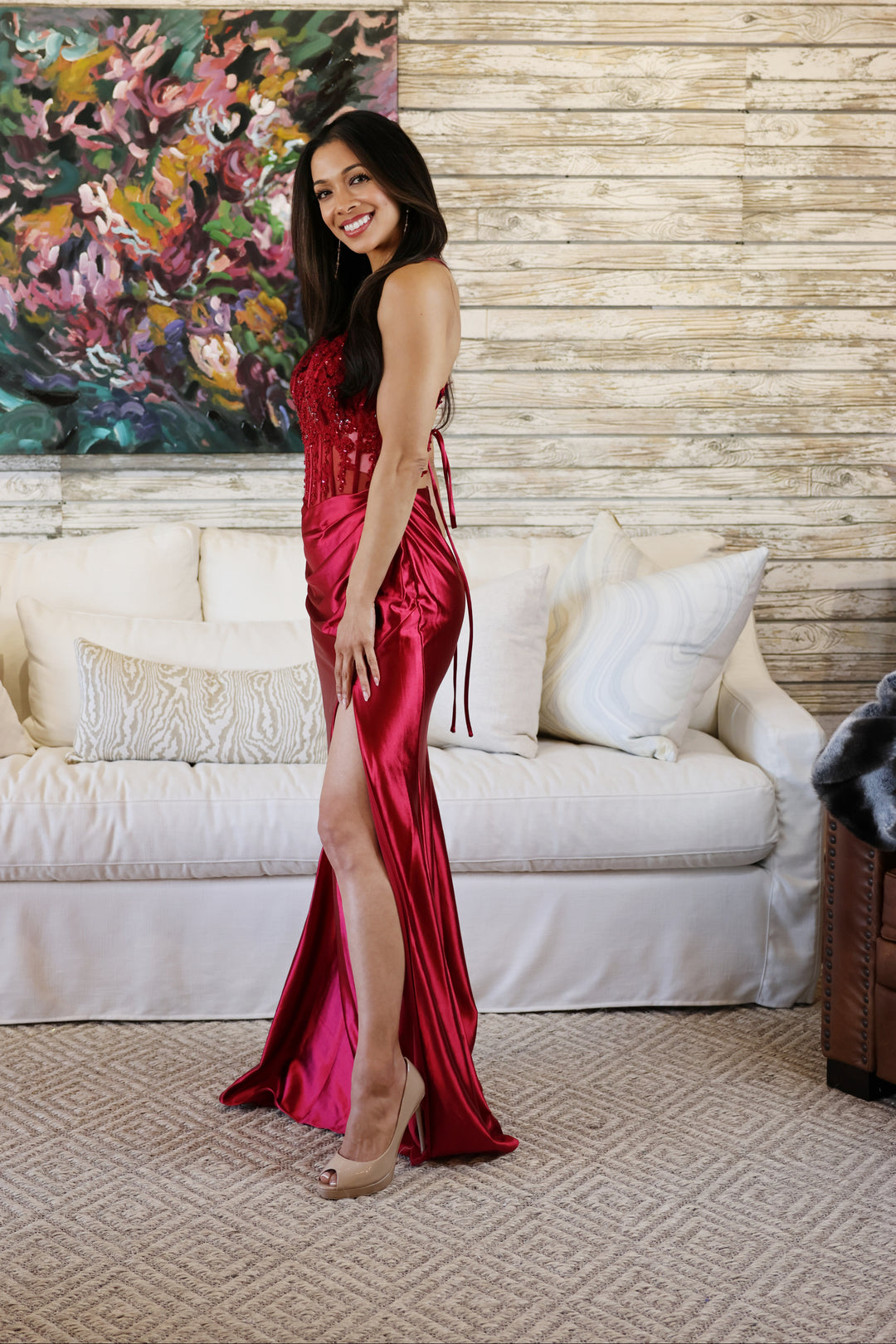 Dana Corset Side Slit Gown-Formal Gowns-Ruby Prom-Shop with Bloom West Boutique, Women's Fashion Boutique, Located in Houma, Louisiana