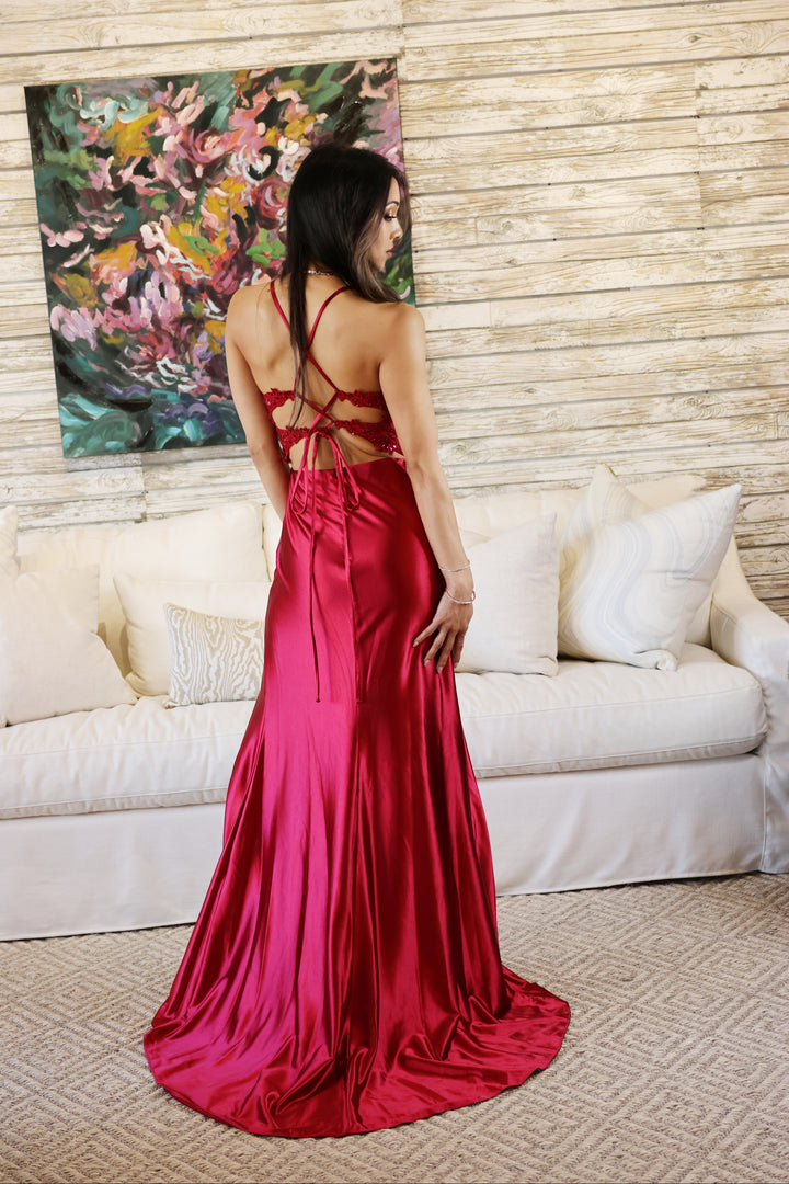 Dana Corset Side Slit Gown-Formal Gowns-Ruby Prom-Shop with Bloom West Boutique, Women's Fashion Boutique, Located in Houma, Louisiana