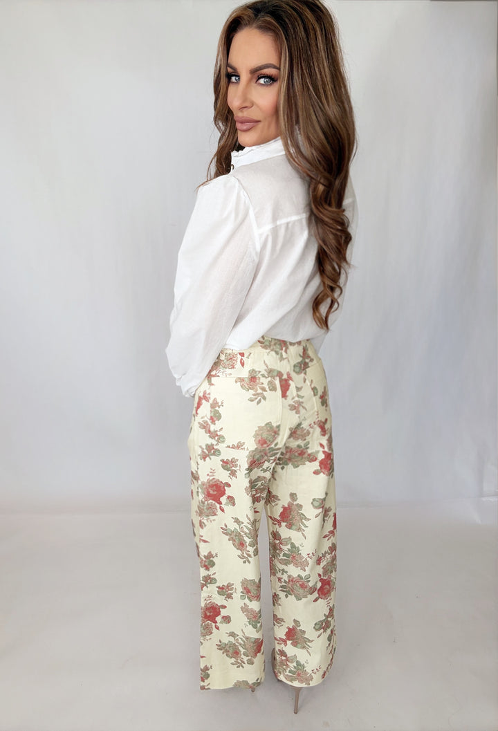 Fancy and Floral Pants in Cream-Pants-Entro-Shop with Bloom West Boutique, Women's Fashion Boutique, Located in Houma, Louisiana