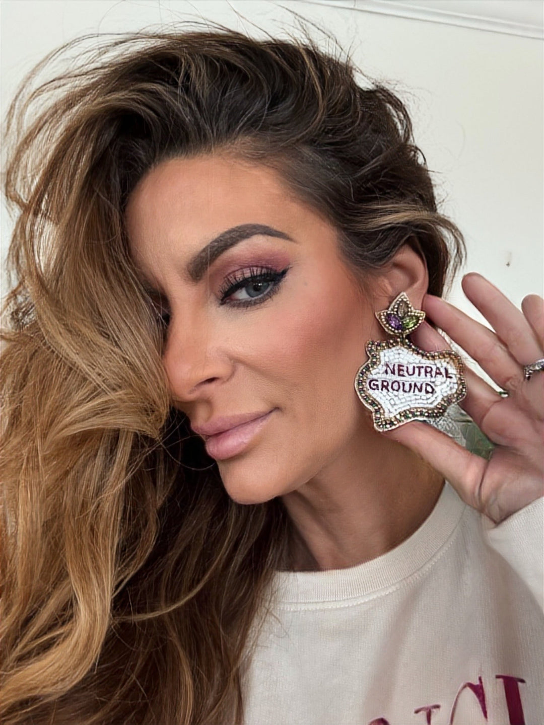 Sidewalk Side/Neutral Ground Mardi Gras Beaded Earrings-Earrings-La Luna Belle LLC-Shop with Bloom West Boutique, Women's Fashion Boutique, Located in Houma, Louisiana