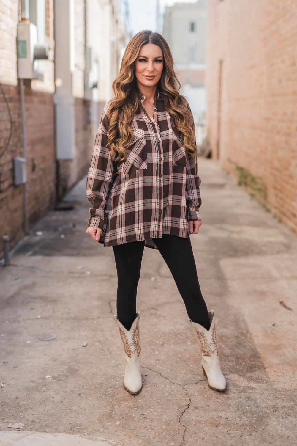 Addyson Camel Plaid Top-Long Sleeves-Entro-Shop with Bloom West Boutique, Women's Fashion Boutique, Located in Houma, Louisiana
