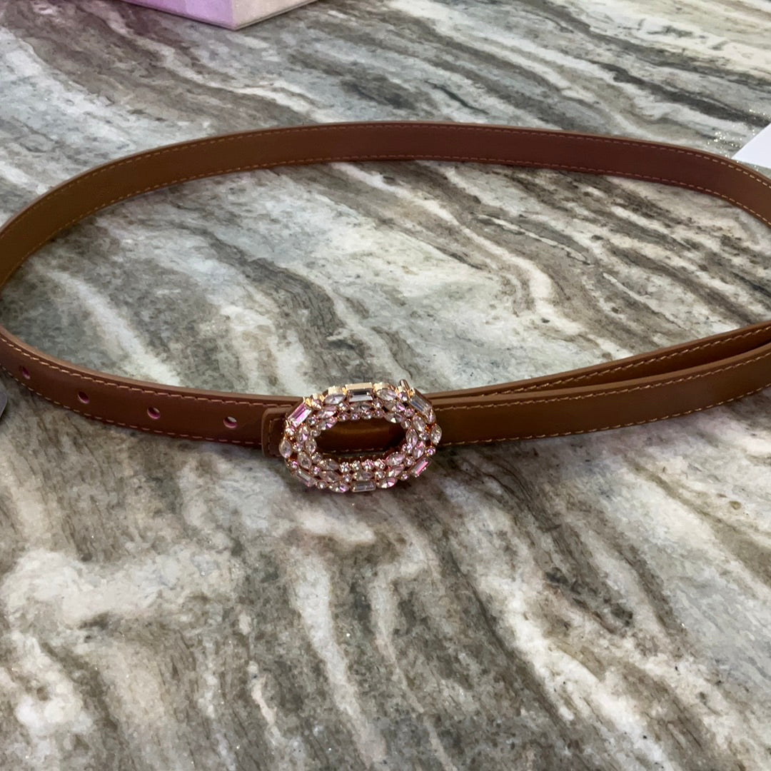 Bejeweled Leather Belt- Cognac-Belts-Accessory Concierge-Shop with Bloom West Boutique, Women's Fashion Boutique, Located in Houma, Louisiana