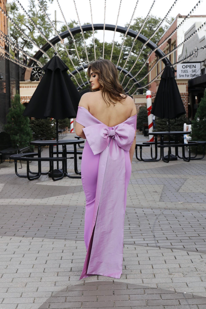 Dalphine Two Tone Off Shoulder Maxi Dress With Ribbon-Formal Gowns-symphony-Shop with Bloom West Boutique, Women's Fashion Boutique, Located in Houma, Louisiana