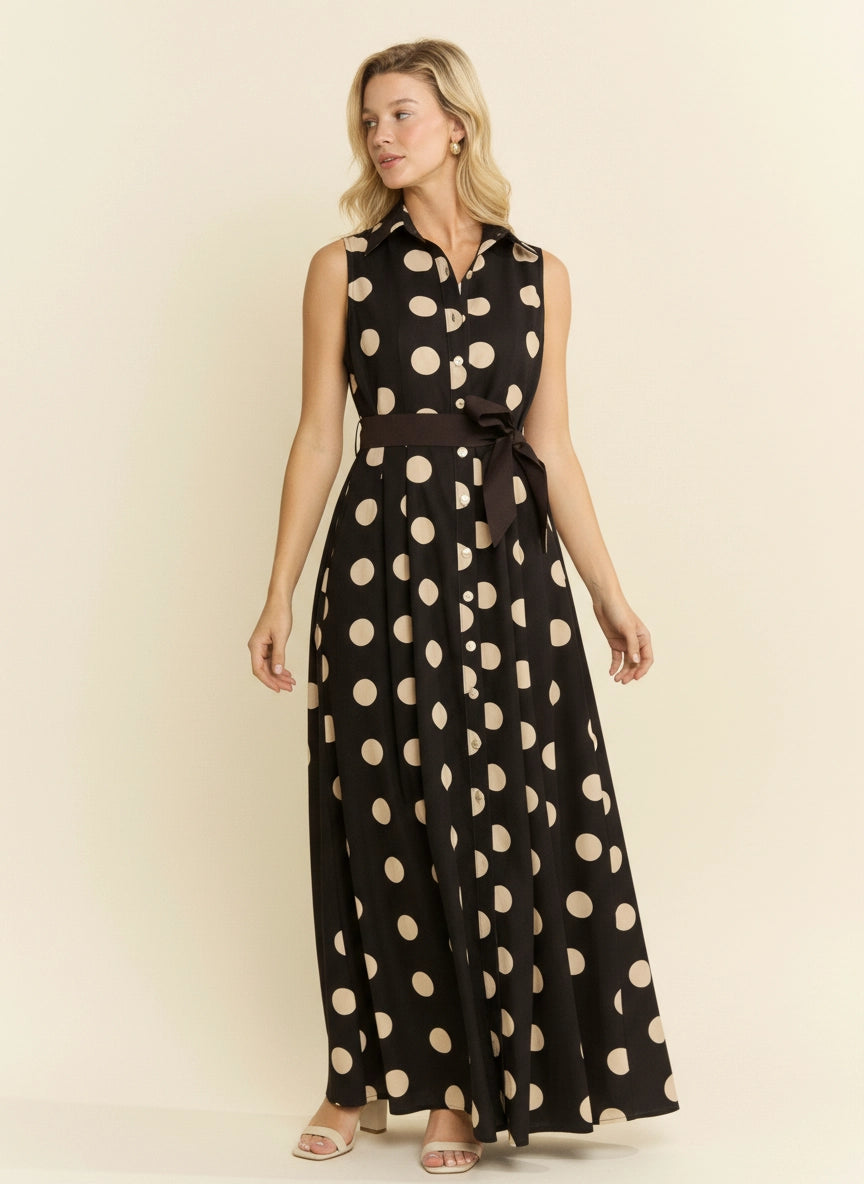 The Park Avenue Polka Dot Shirt Dress-Maxi Dresses-JADE BY JANE-Shop with Bloom West Boutique, Women's Fashion Boutique, Located in Houma, Louisiana