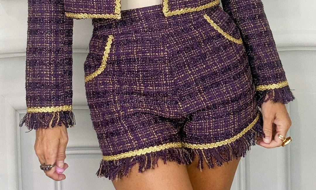 Crowned in Purple Tweed Short PRE-ORDER-Shorts-Love, Leslie-Shop with Bloom West Boutique, Women&