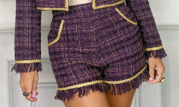 Crowned in Purple Tweed Short PRE-ORDER-Shorts-Love, Leslie-Shop with Bloom West Boutique, Women&