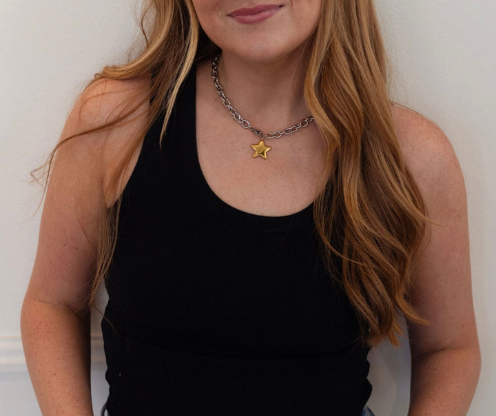 TWO TONED STAR NECKLACE-Chansuttpearls-Shop with Bloom West Boutique, Women&