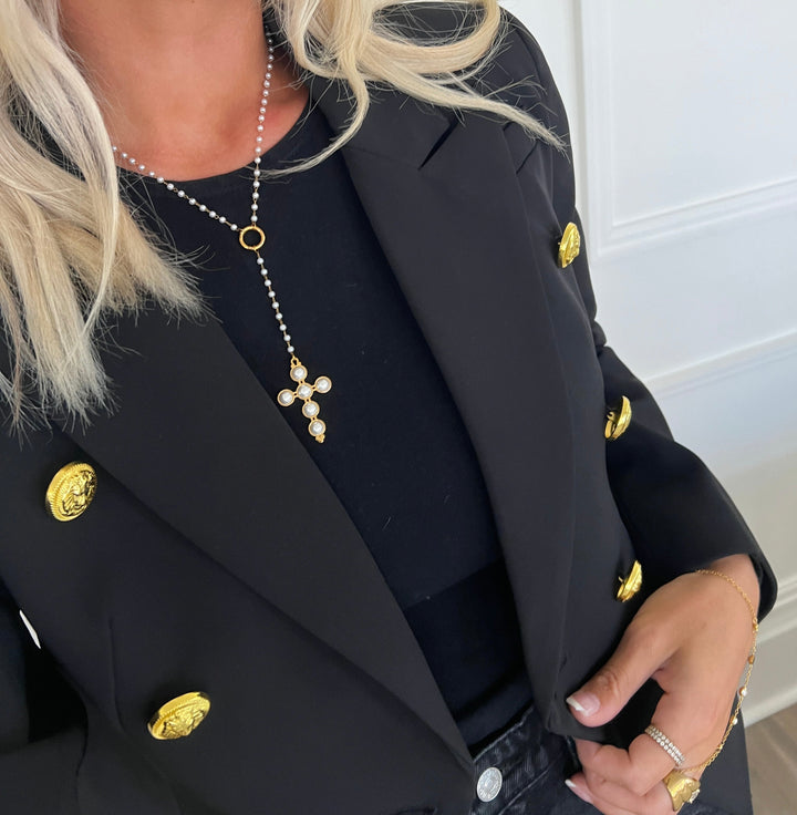 LARIAT PEARL CROSS NECKLACE-Chansuttpearls-Shop with Bloom West Boutique, Women&
