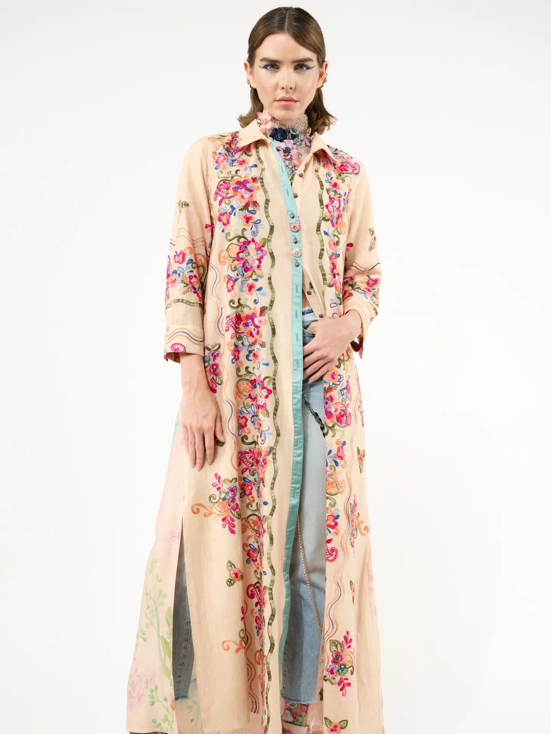 Beauty Mark Embroidered Maxi Duster/Shirt Dress-Dress-Aratta-Shop with Bloom West Boutique, Women's Fashion Boutique, Located in Houma, Louisiana