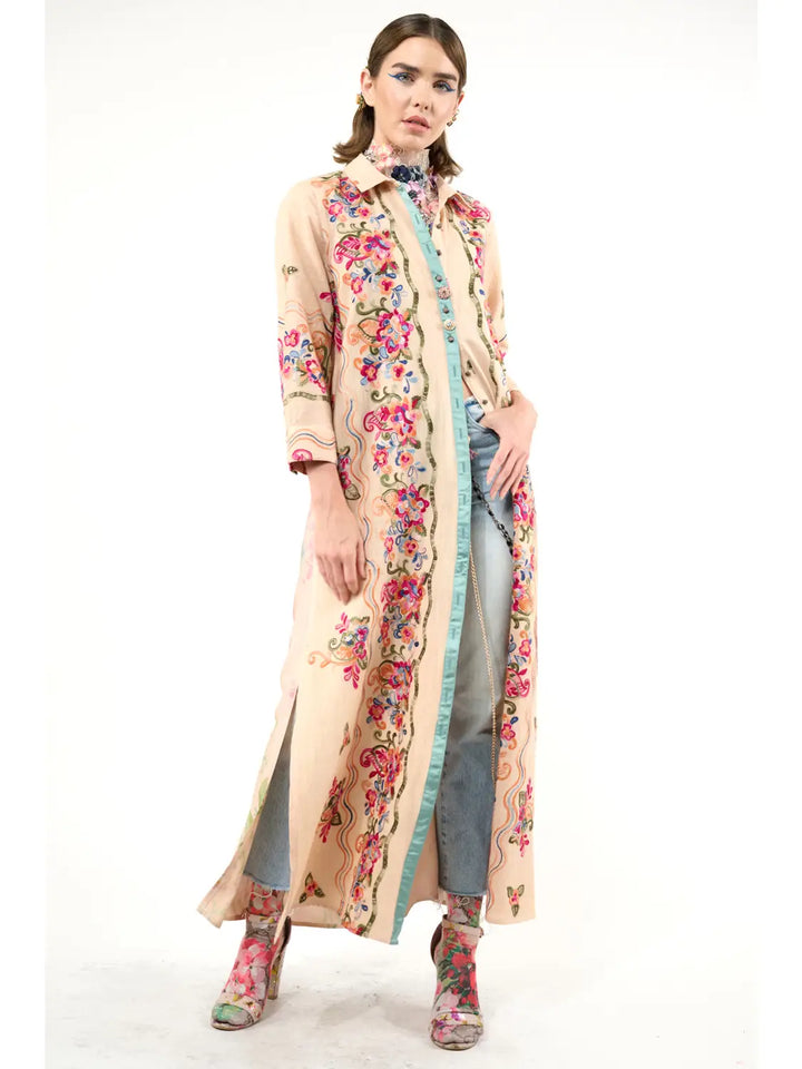Beauty Mark Embroidered Maxi Duster/Shirt Dress-Dress-Aratta-Shop with Bloom West Boutique, Women's Fashion Boutique, Located in Houma, Louisiana