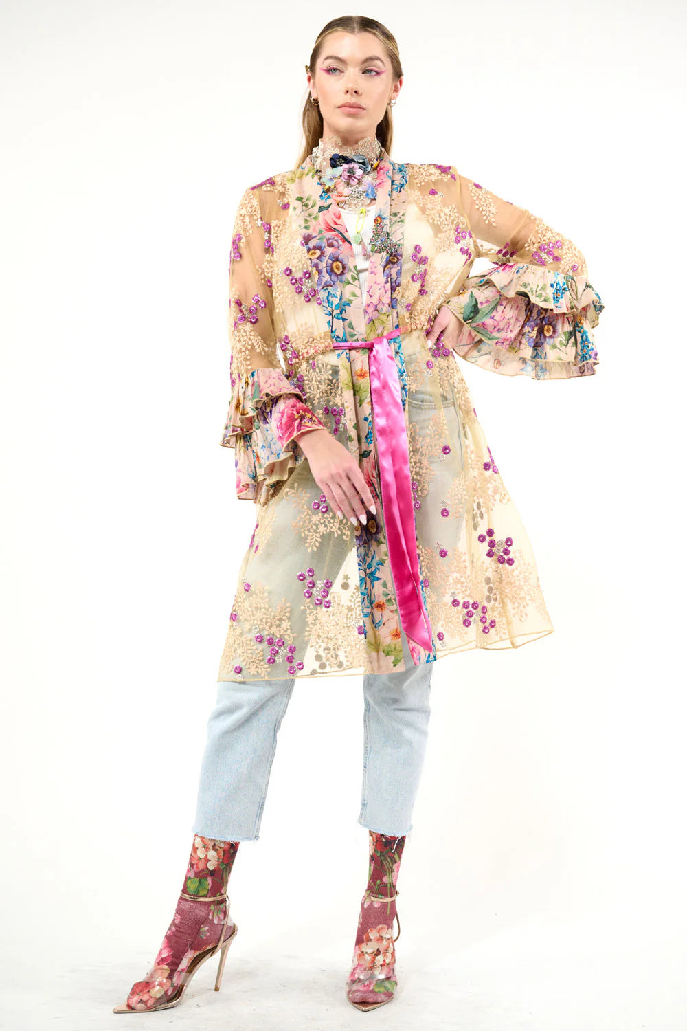 Miss September Embellished Mesh Kimono-Tops-Aratta-Shop with Bloom West Boutique, Women's Fashion Boutique, Located in Houma, Louisiana