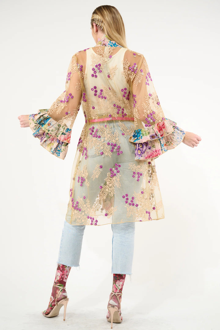 Miss September Embellished Mesh Kimono-Tops-Aratta-Shop with Bloom West Boutique, Women's Fashion Boutique, Located in Houma, Louisiana