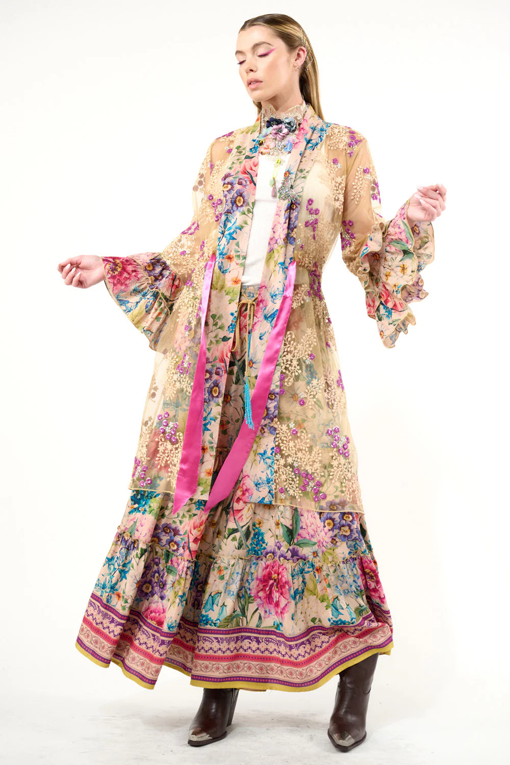 Miss September Embellished Mesh Kimono-Tops-Aratta-Shop with Bloom West Boutique, Women's Fashion Boutique, Located in Houma, Louisiana