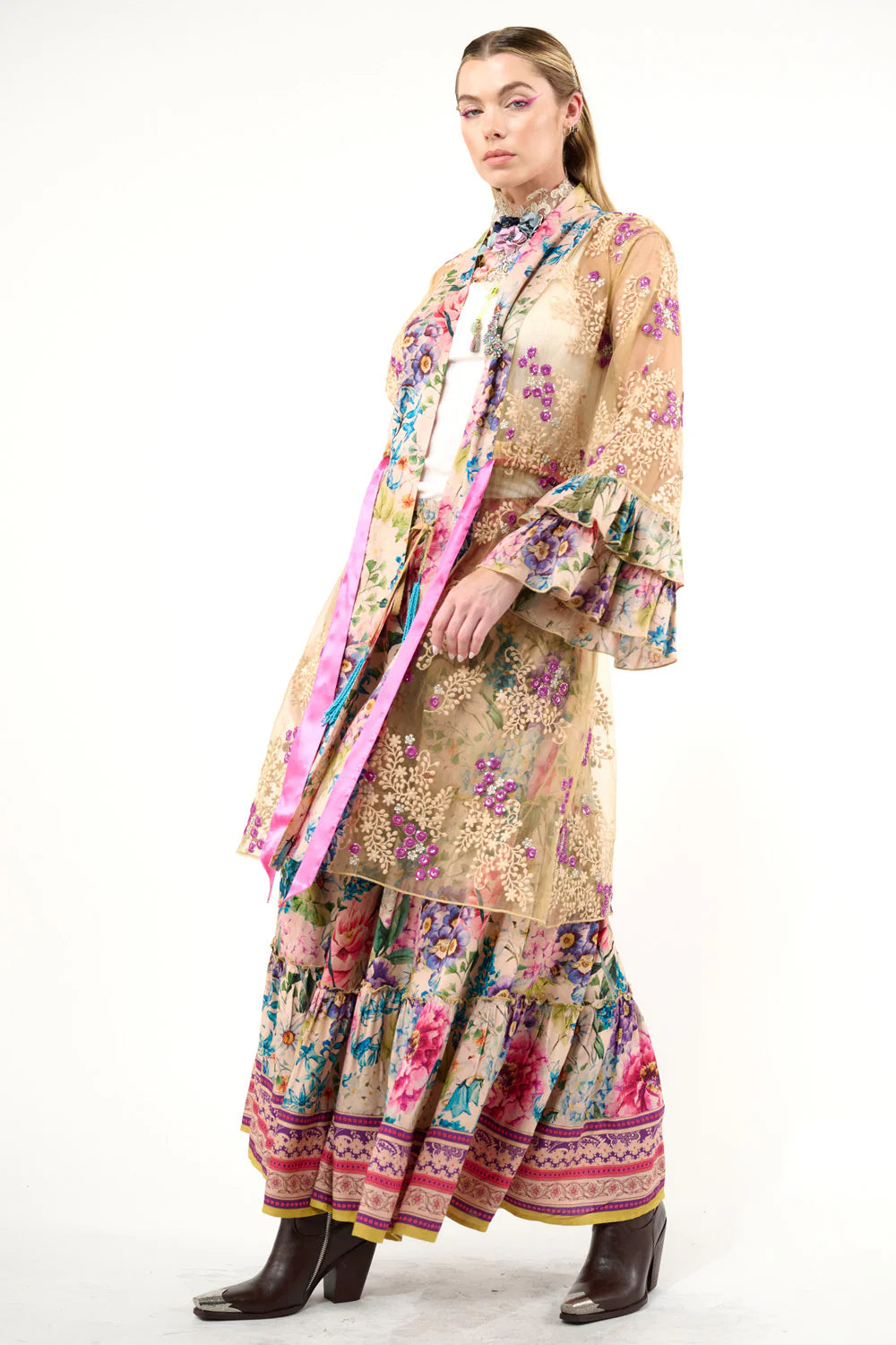Miss September Embellished Mesh Kimono-Tops-Aratta-Shop with Bloom West Boutique, Women's Fashion Boutique, Located in Houma, Louisiana
