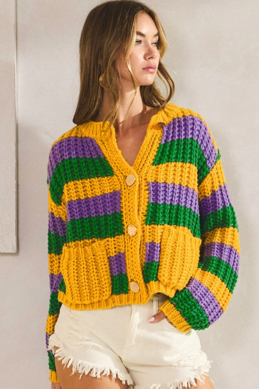 Funky Uptown Krewe Kardigan PREORDER-Sweaters-Bibi-Shop with Bloom West Boutique, Women's Fashion Boutique, Located in Houma, Louisiana