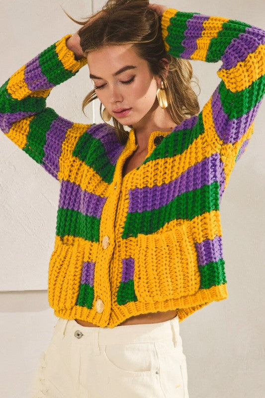 Funky Uptown Krewe Kardigan PREORDER-Sweaters-Bibi-Shop with Bloom West Boutique, Women's Fashion Boutique, Located in Houma, Louisiana