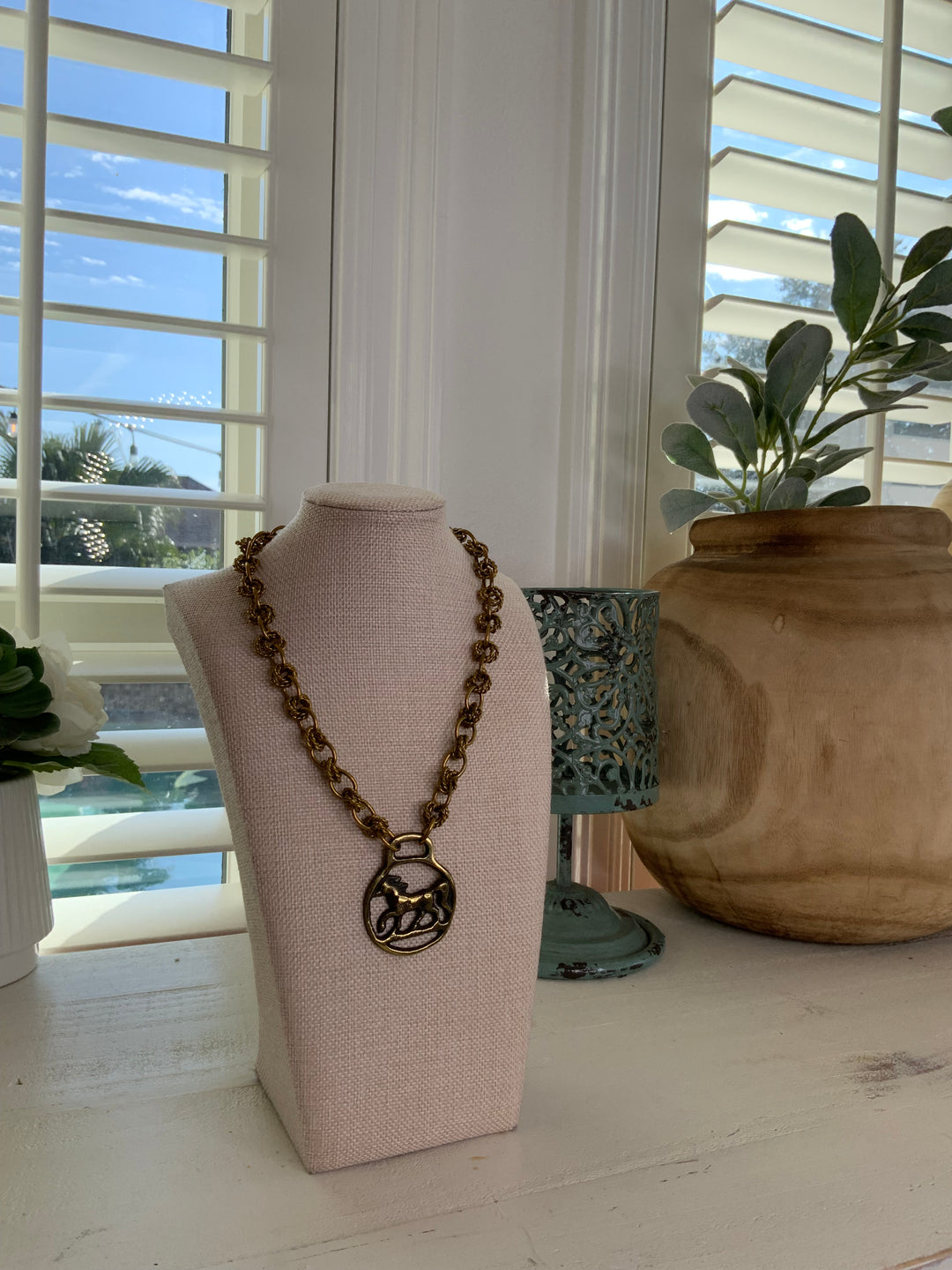 Erin Knight Vintage Chain With Antique Horse Brass-Jewelry-Erin Knight Designs-Shop with Bloom West Boutique, Women's Fashion Boutique, Located in Houma, Louisiana