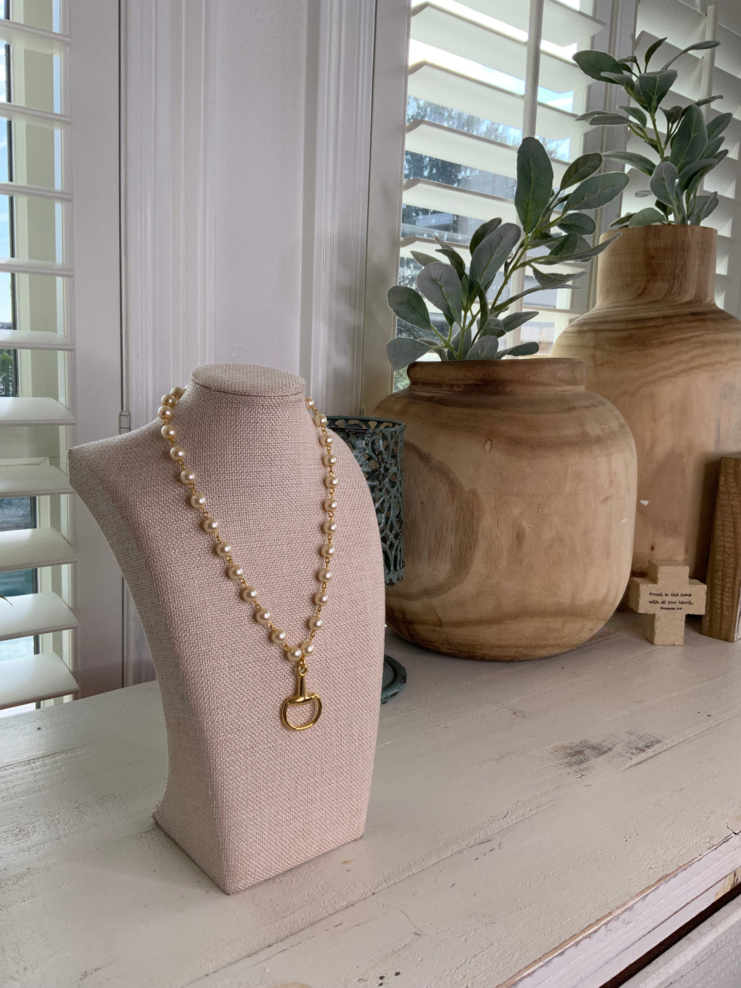 Erin Knight Vintage Faux Pearls With Vintage Gold Plated Horse Bit-Jewelry-Erin Knight Designs-Shop with Bloom West Boutique, Women's Fashion Boutique, Located in Houma, Louisiana