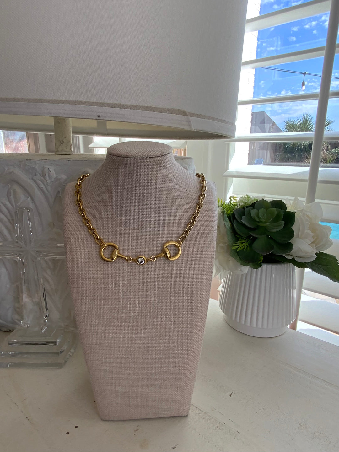 Erin Knight Vintage Gold Plated Reproduction Horse Bit And Crystal Necklace-Jewelry-Erin Knight Designs-Shop with Bloom West Boutique, Women's Fashion Boutique, Located in Houma, Louisiana