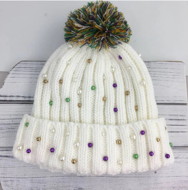 Mardi Gras Pearl Beanie Hat-Hats-SongLily-Shop with Bloom West Boutique, Women's Fashion Boutique, Located in Houma, Louisiana