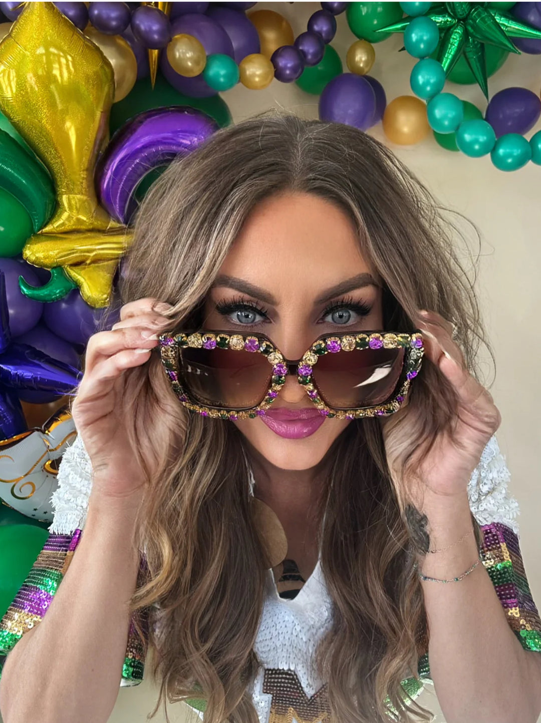 Large Mardi Gras Rhinestone Sunglasses-Sunglasses-SongLily-Shop with Bloom West Boutique, Women's Fashion Boutique, Located in Houma, Louisiana