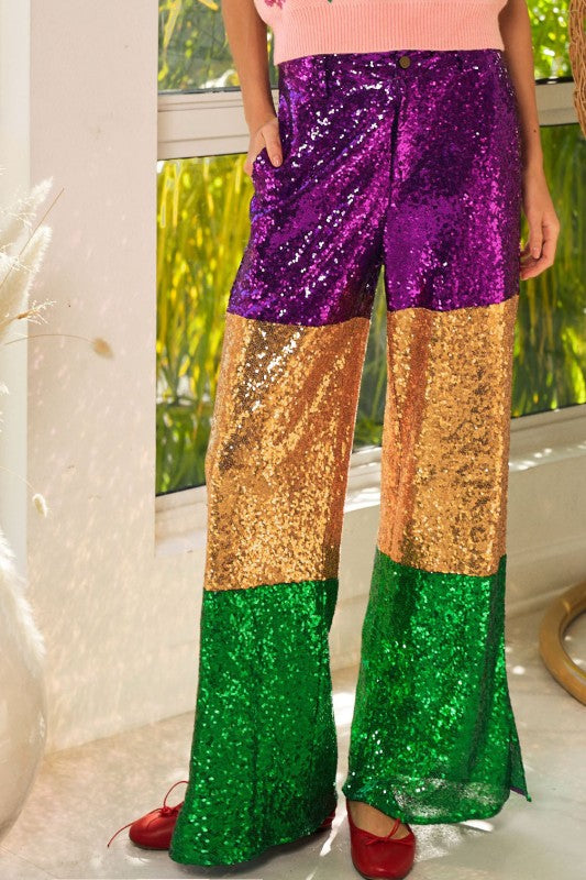 Krewe of Zulu Sequin Pants-Pants-LovLov-Shop with Bloom West Boutique, Women's Fashion Boutique, Located in Houma, Louisiana