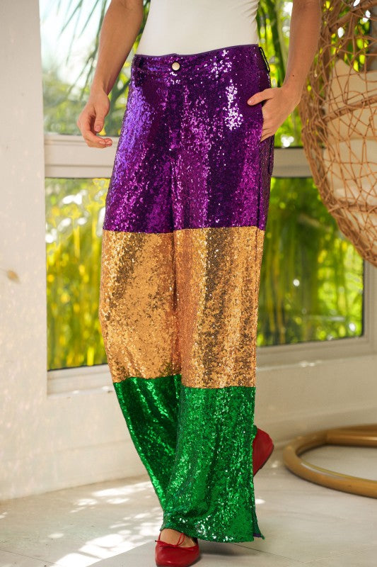 Krewe of Zulu Sequin Pants-Pants-LovLov-Shop with Bloom West Boutique, Women's Fashion Boutique, Located in Houma, Louisiana