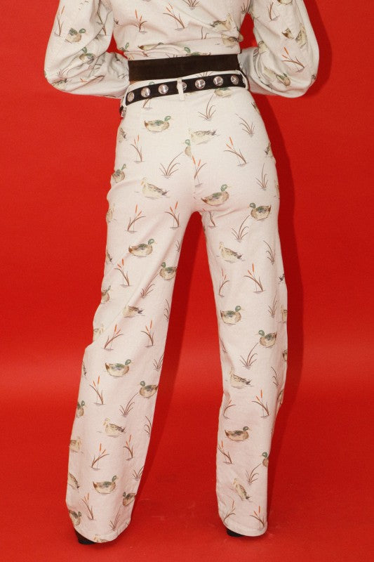Duck Print Trouser Pants-Pants-Bailey rose-Shop with Bloom West Boutique, Women's Fashion Boutique, Located in Houma, Louisiana
