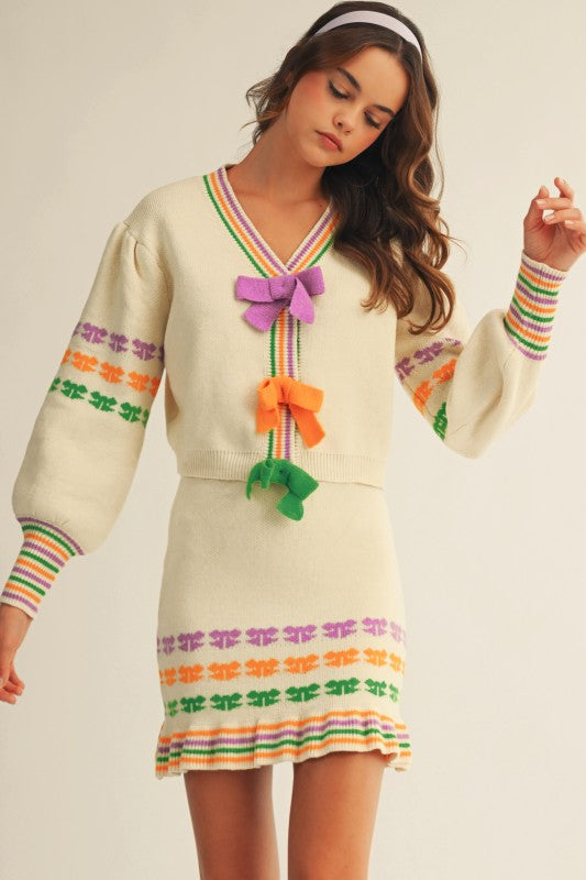 Mardi Gras Parade Of Bows Top And Skirt Set PREORDER-Two Piece Set-LovLov-Shop with Bloom West Boutique, Women's Fashion Boutique, Located in Houma, Louisiana