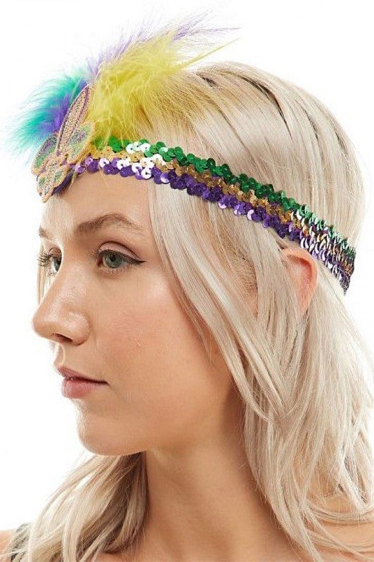 Mardi Gras Fleur De Lis Feather Sequin Headband