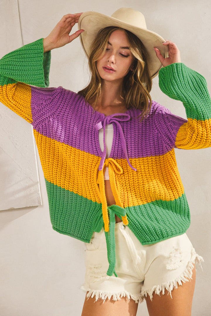 Mardi Gras Ribbed String Tied Cardigan Pre Order